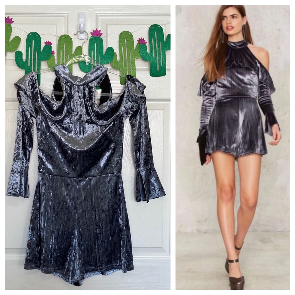 NWT Nasty Gal OML Metallic Silver Velvet Romper